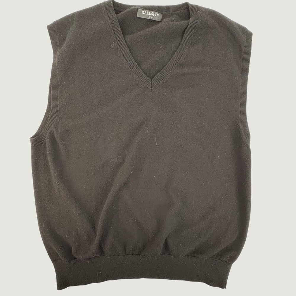 Kallspin Sweater Vest Mens XL Dark Charcoal Grey Cashmere Wool Blend V-Neck